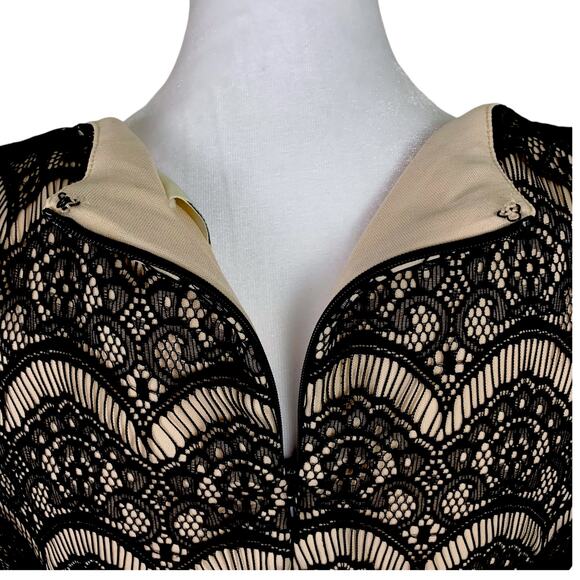 Sangria Women's 14 Black Lace Pink Lined Midi Bodycon Sheath Dress NWT - Picture 8 of 16